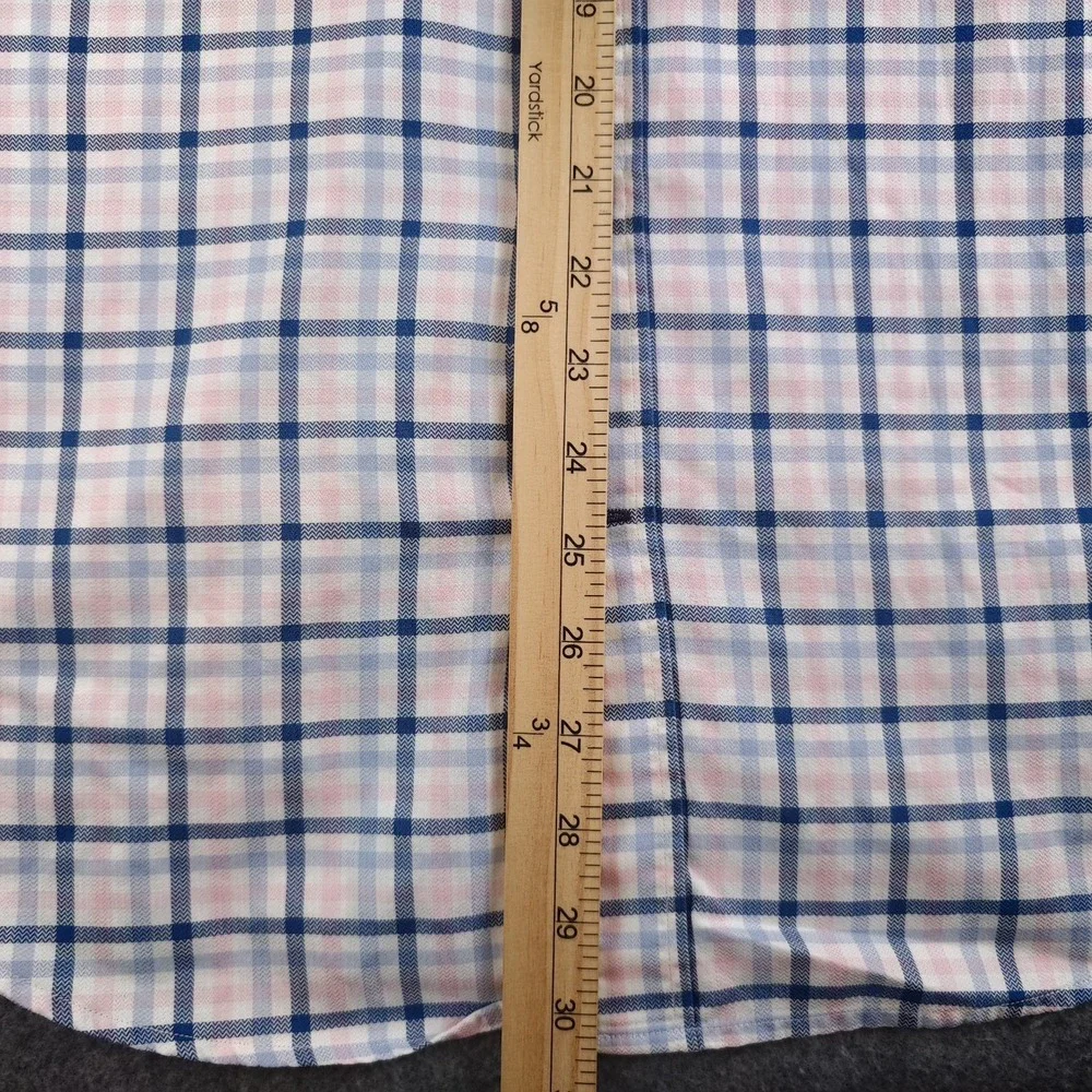 Banana Republic Shirt Mens Medium Camden Fit Pink Blue Plaid Long Sleeve Button